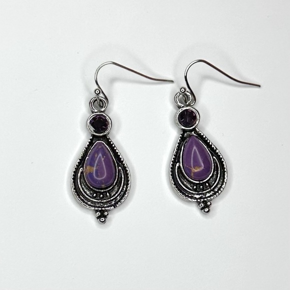 Retro Purple Dragon Crystal Earrings, Unique - Picture 5 of 5